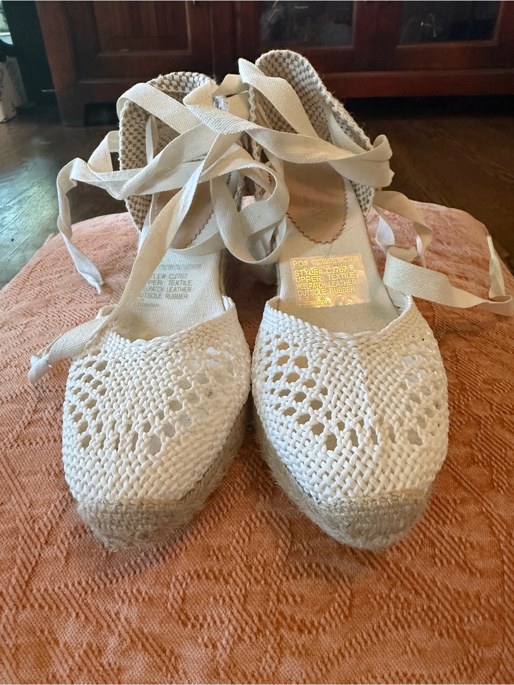 J.crew Women’s white Crochet Espadrille Lace- Up Wedges - EUC Size 6.5